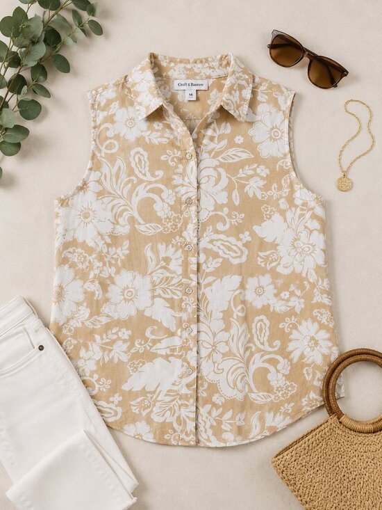 croft & barrow Tops - Croft & Barrow Linen Blend Floral Button Front Sleeveless Blouse Medium